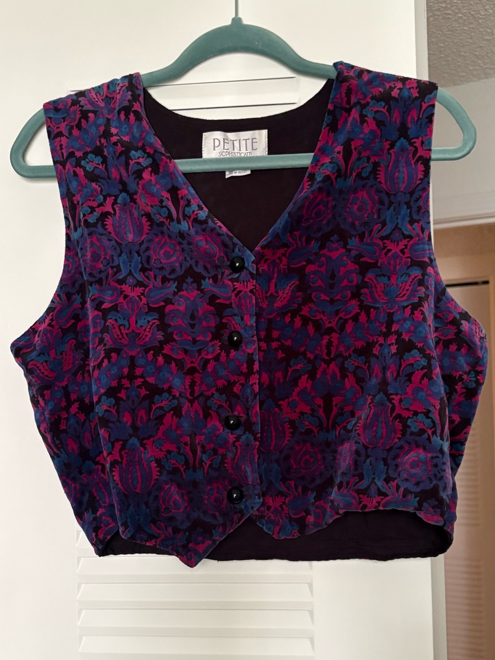 Petite Sophisticate Purple & Magenta Floral Brocade Crop Vest